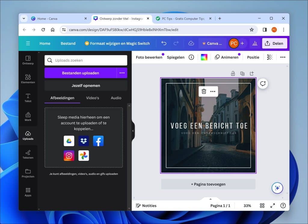 Afbeelding uploaden in Canva