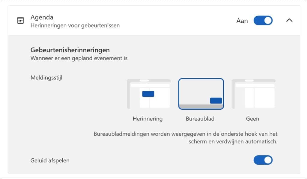 Agenda melding instellingen