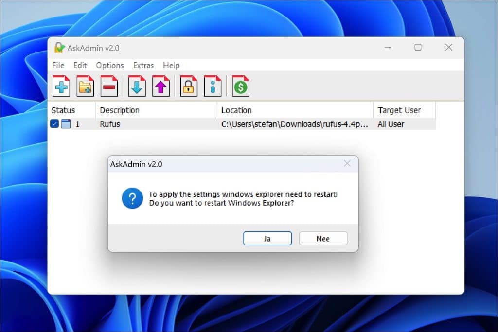 AskAdmin Explorer herstarten