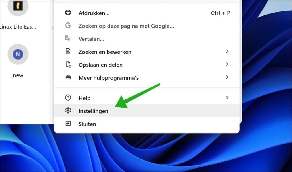 Chrome instellingen openen