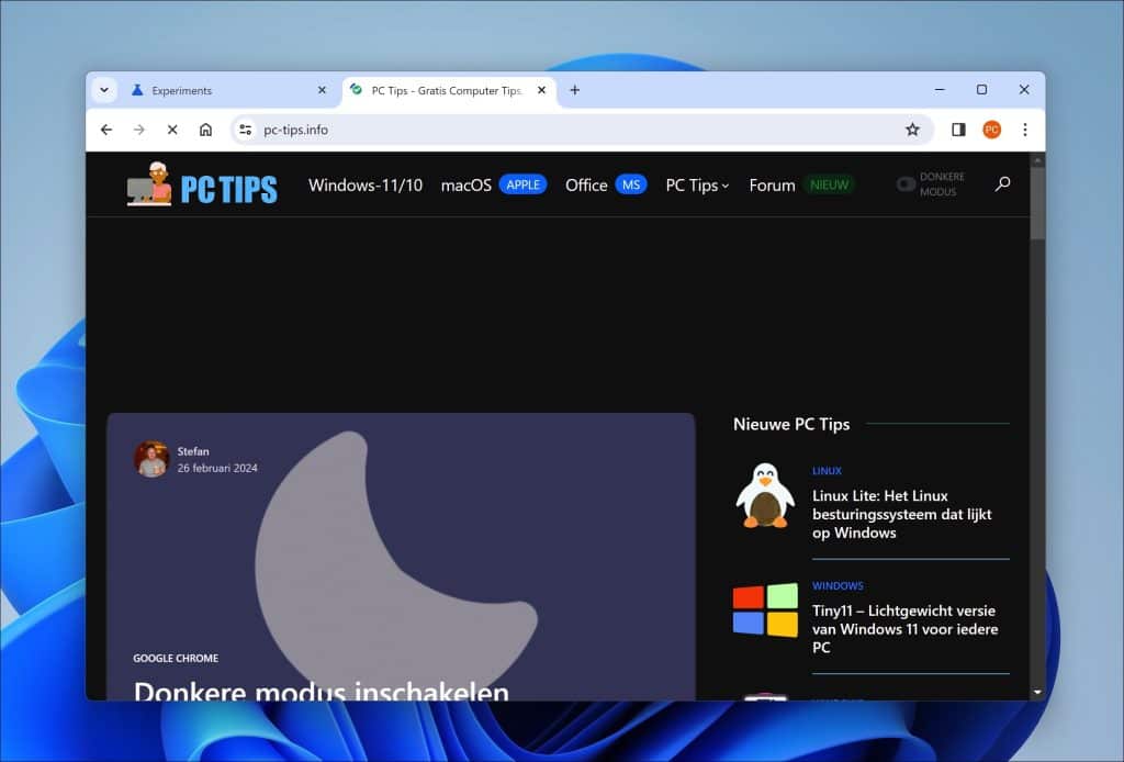 Donkere modus voor websites in Google Chrome