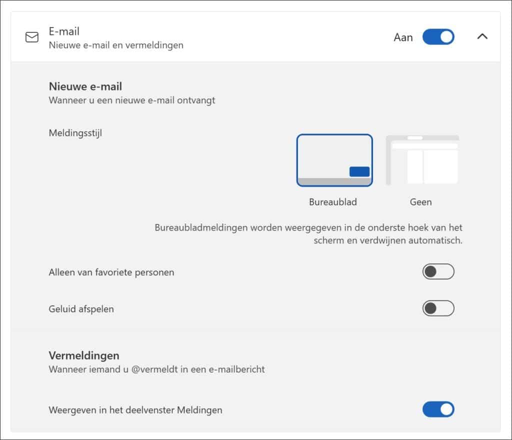 Email melding instellingen