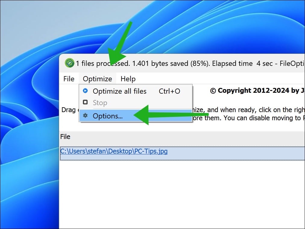 FileOptimizer options