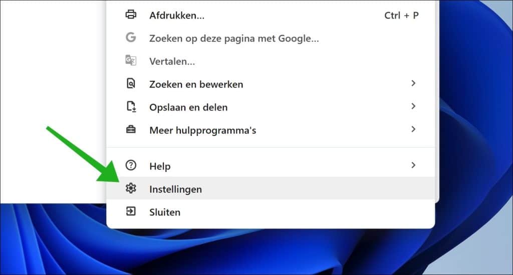 Google Chrome instellingen openen