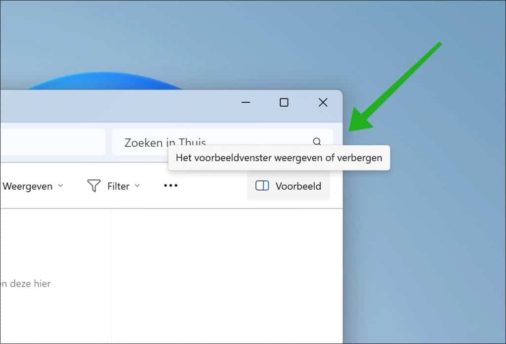 Het voorbeeldvenster weergeven of verbergen