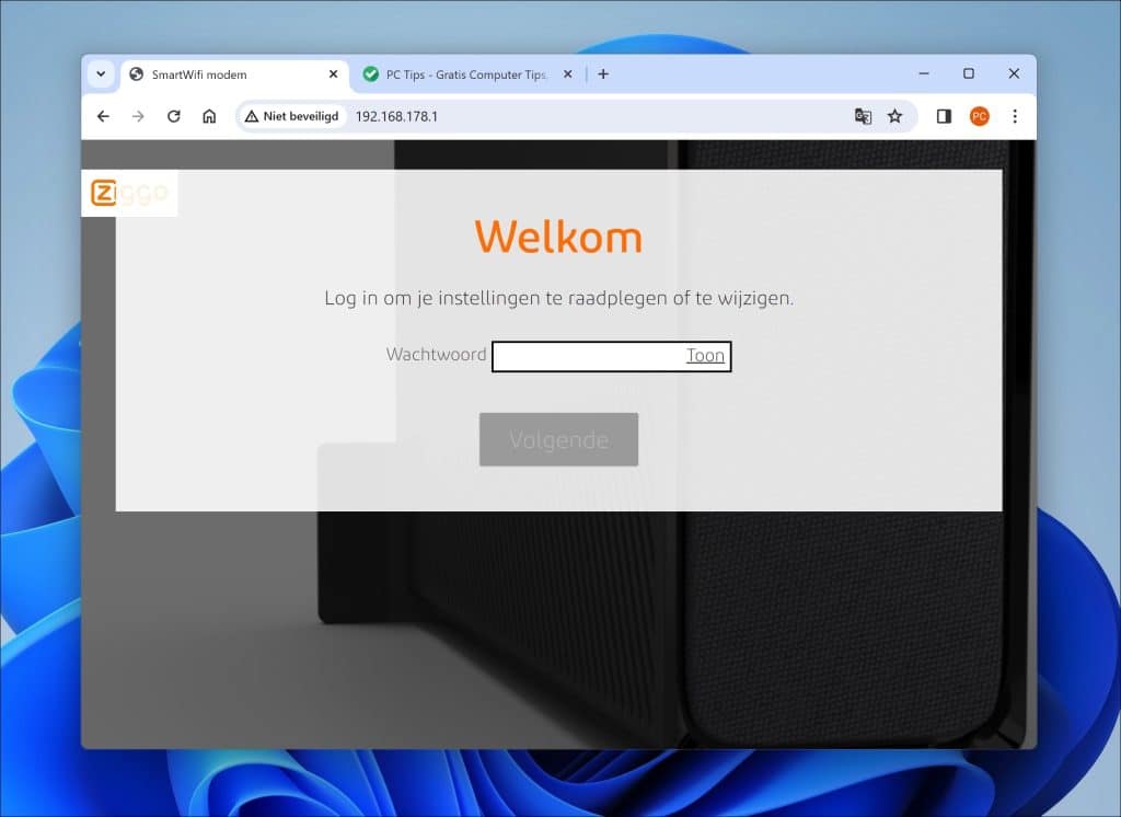 Inloggen Smartwifi modem instellingen