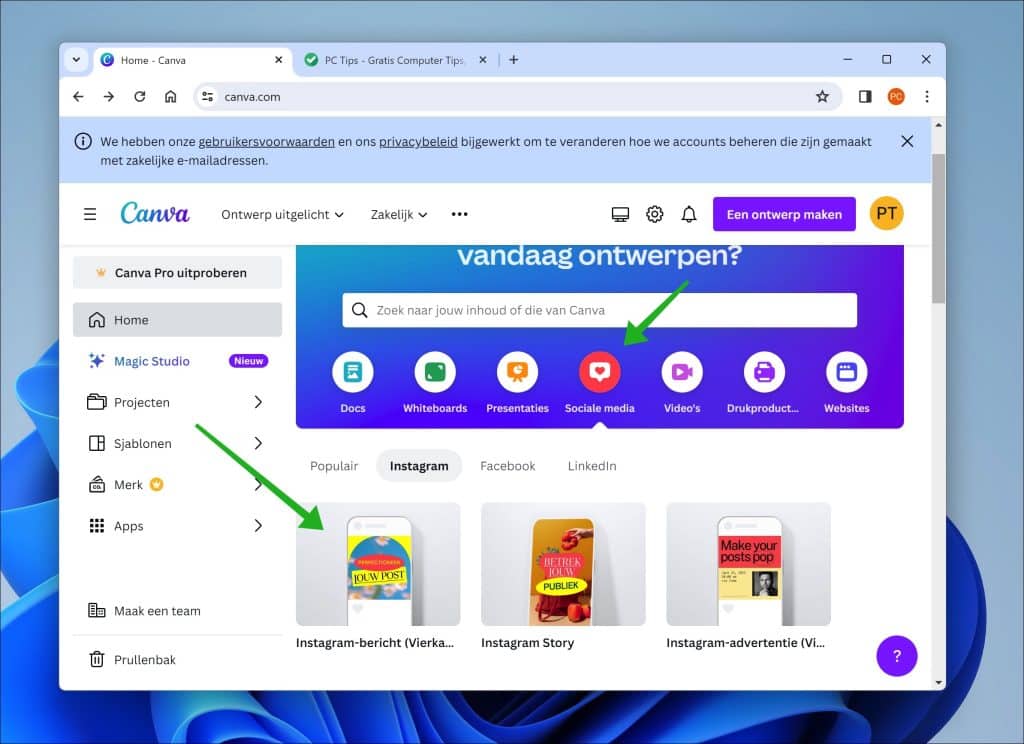Instagram bericht maken met Canva