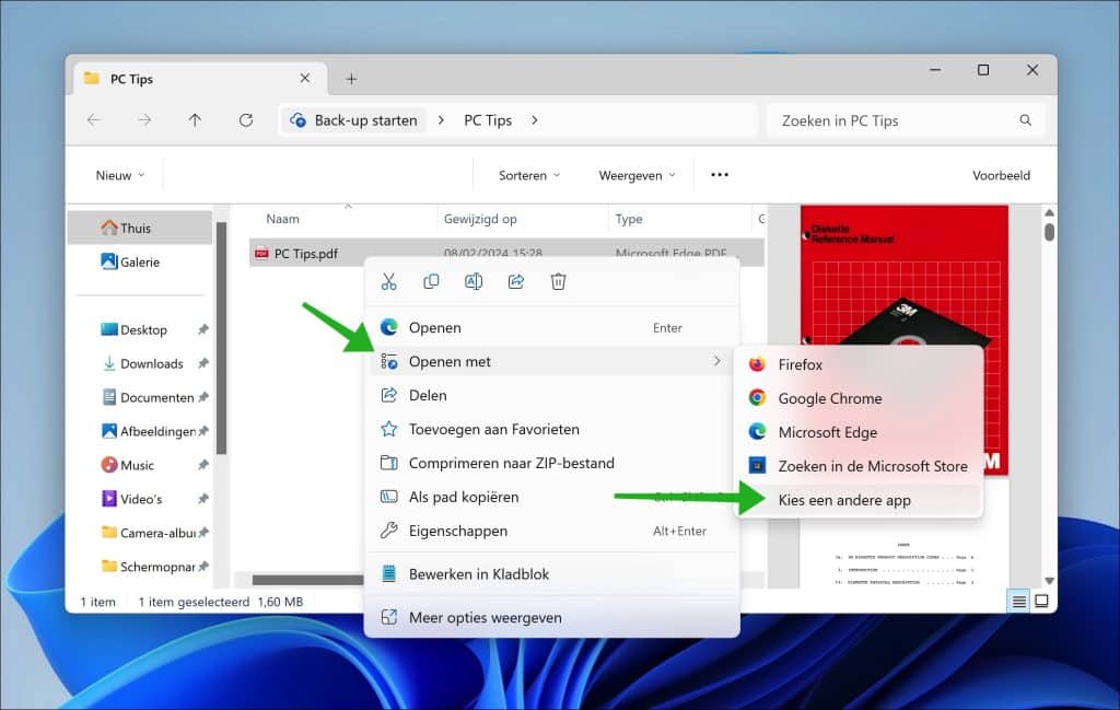 PDF openen met andere app