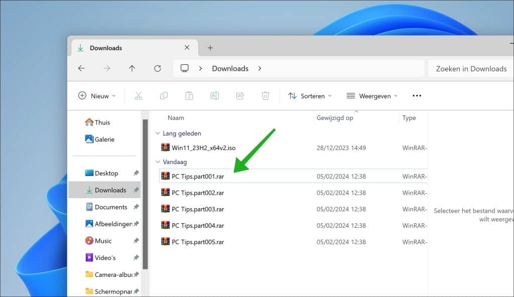 RAR bestanden opdelen in stukken in Windows 11 of 10