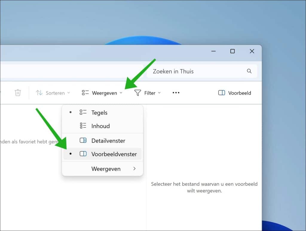 Voorbeeldvenster weergeven in Windows 11