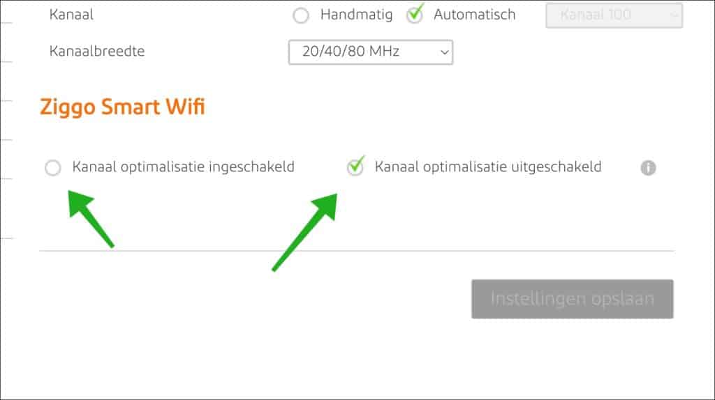Ziggo wifi kanaal optimalisatie inschakelen of uitschakelen