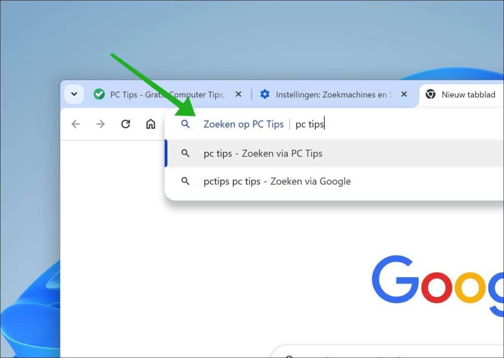 Zoeken op aangepaste zoekmachine