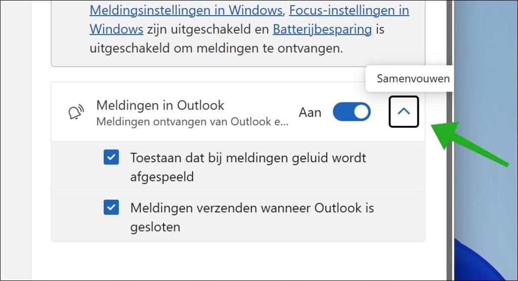 meer instellingen outlook meldingen