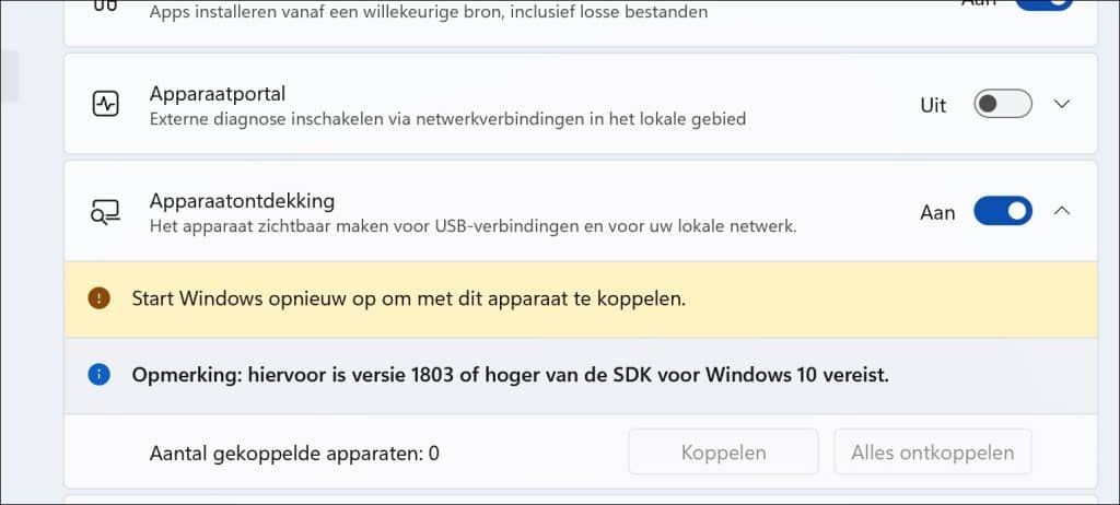 Apparaatontdekking ingeschakeld in Windows 11