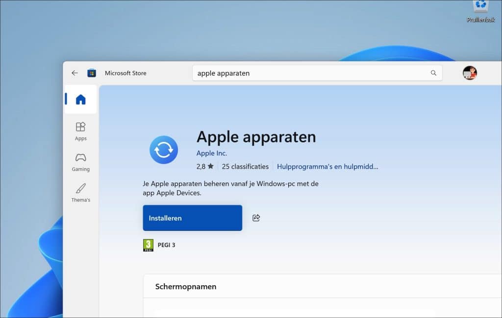 Apple apparaten app in Microsoft Store