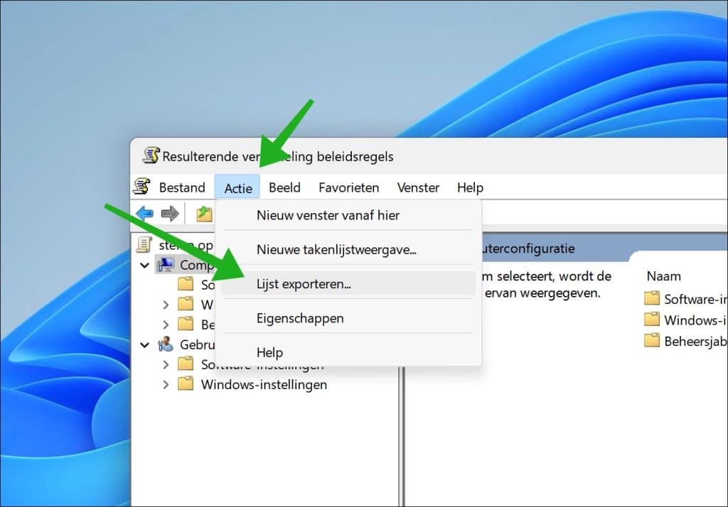 Beleidsinstellingen lijst exporteren