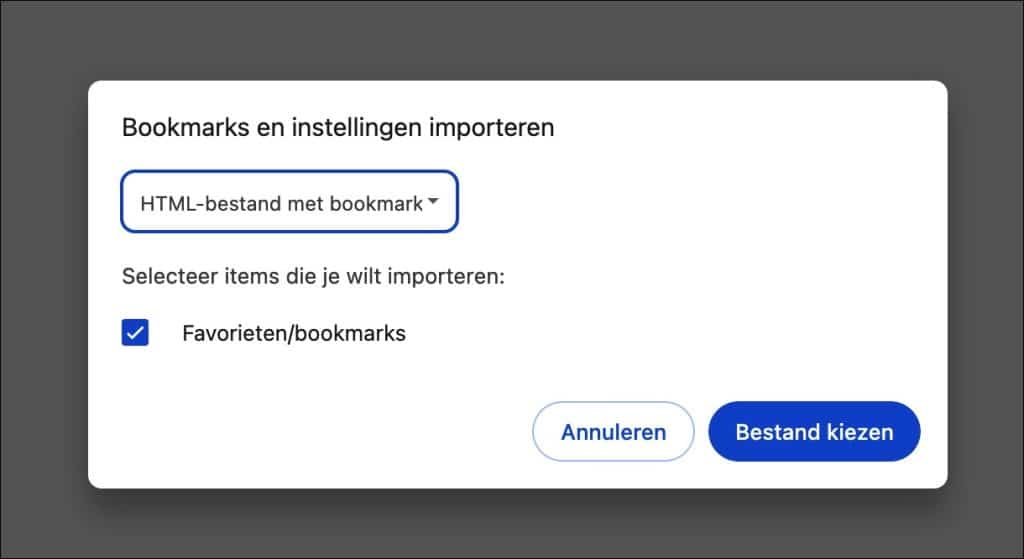 Bladwijzers van Safari importeren in Google Chrome