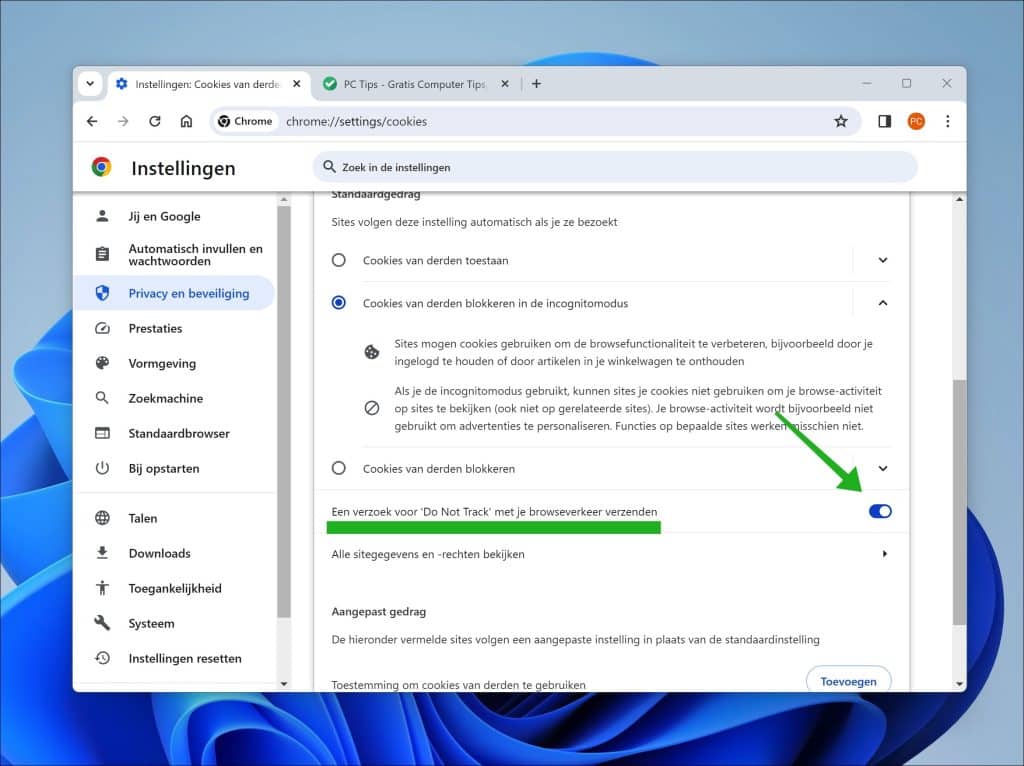 Do Not Track (DNT) inschakelen in de Google Chrome browser