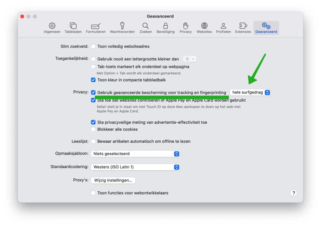 Do Not Track (DNT) inschakelen in de Safari browser