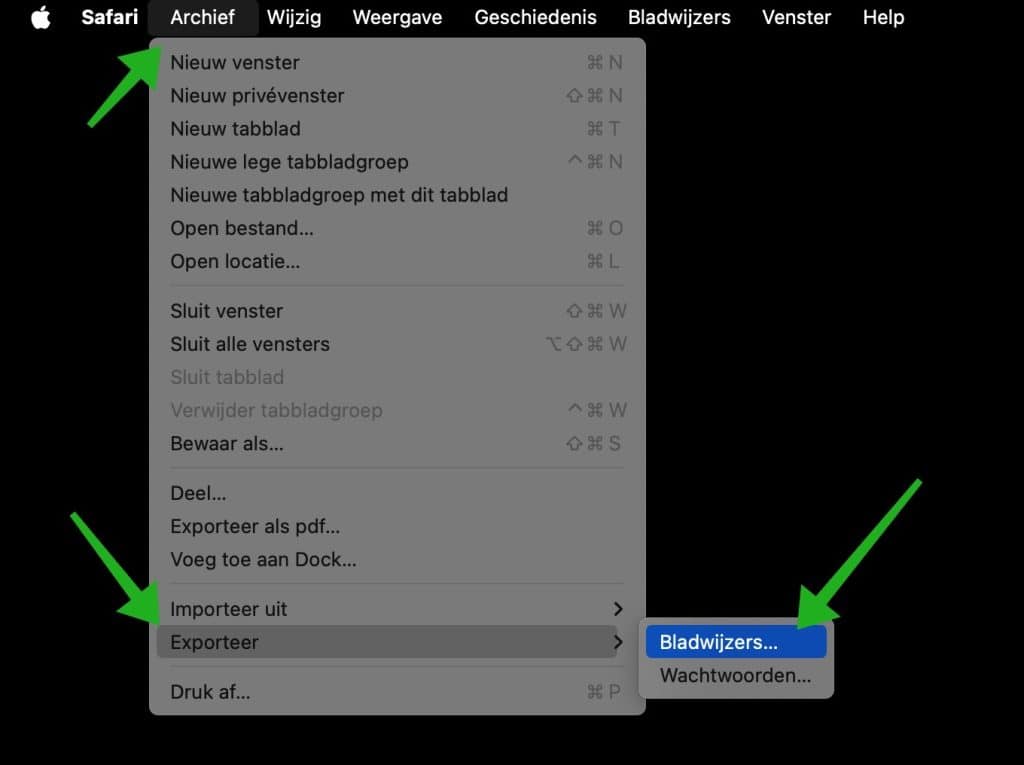 Exporteer bladwijzers uit Safari
