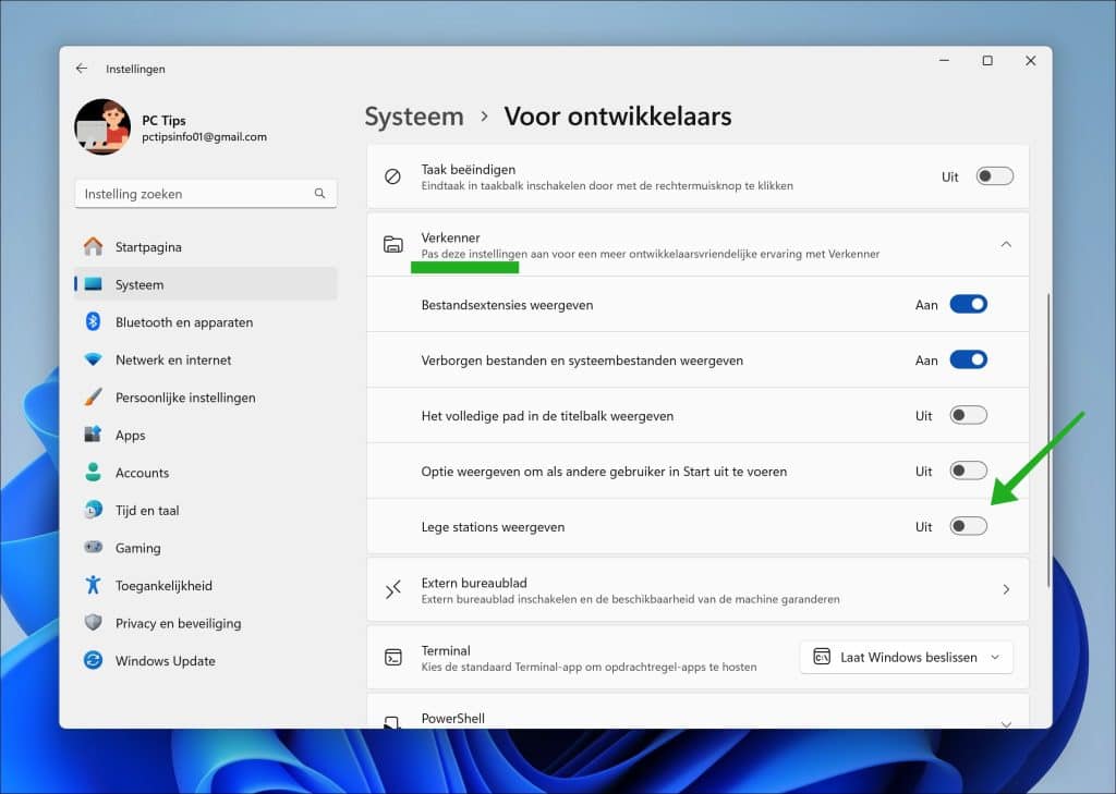 Lege stations weergeven in Windows 11