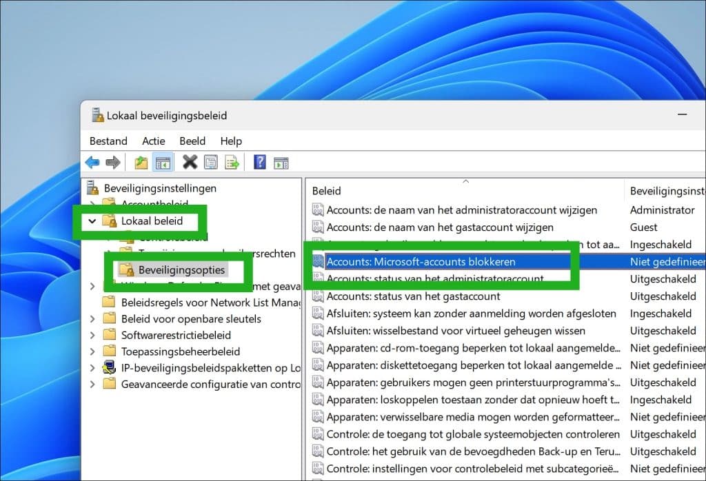 Microsoft accounts blokkeren via lokaal beveiligingsbeleid