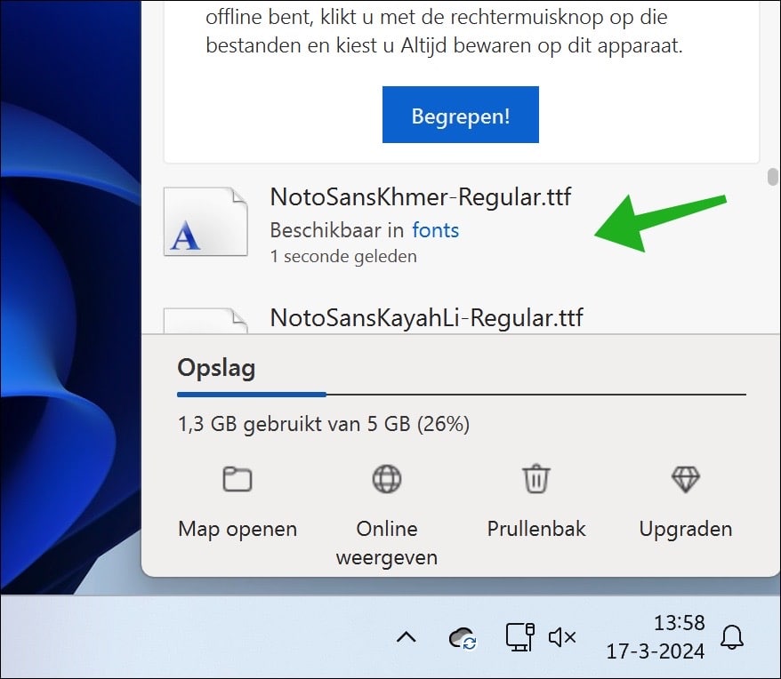 Opslaginzicht Onedrive bestanden verplaatsen naar Cloud