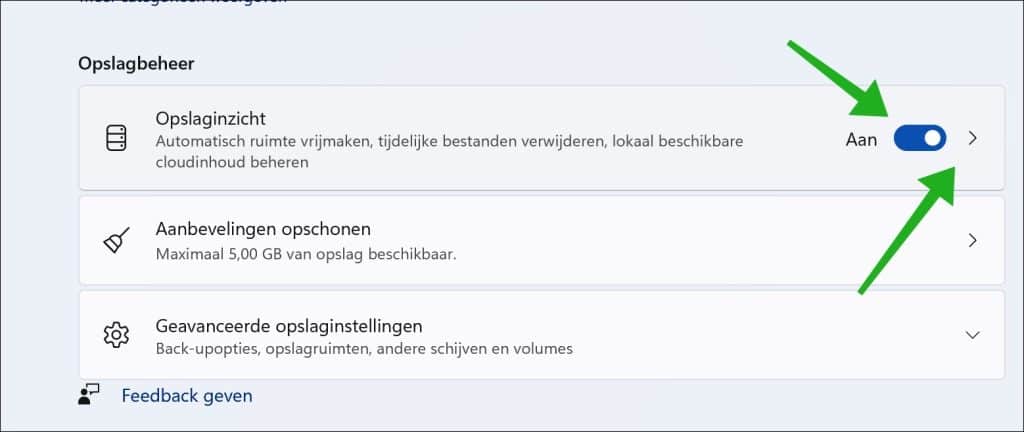 Opslaginzicht inschakelen in Windows 11