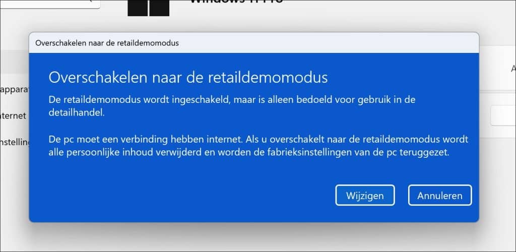 Overschakelen naar retaildemomodus