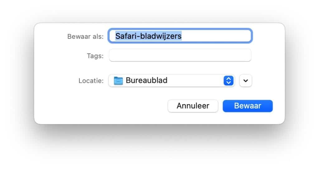 Safari bladwijzers opslaan als HTML-bestand