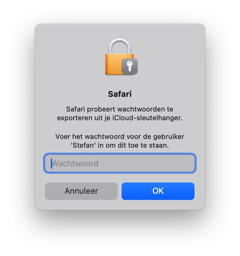 Safari wachtwoorden exporteren sleutelhanger