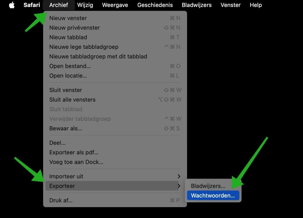 Wachtwoorden exporteren uit Safari