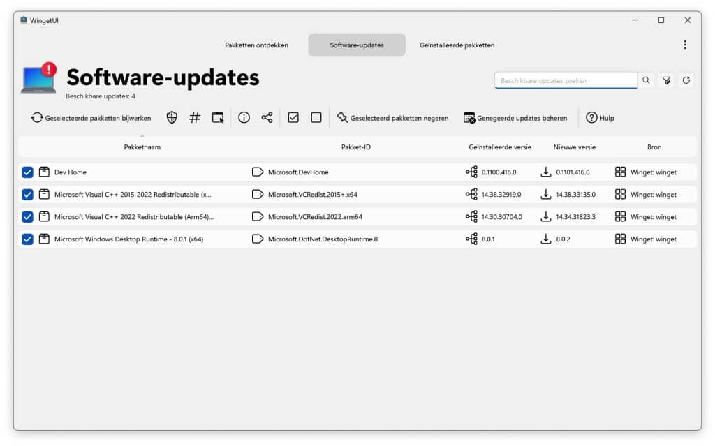 WinGetUI pakket updates