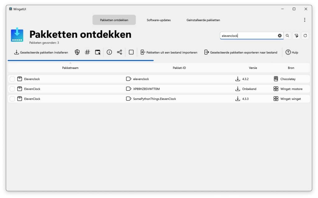 WinGetUI pakketten ontdekken