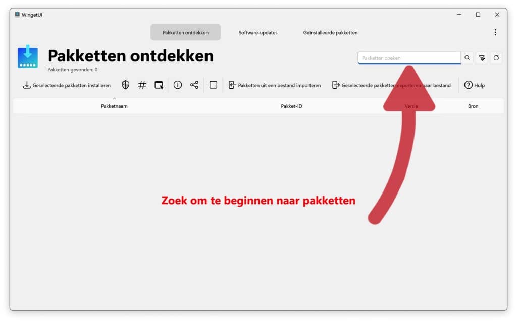 WingetUI pakketten zoeken