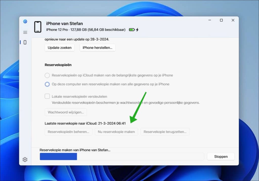 Sauvegarde iPhone avec Apple Appareils sous Windows 11