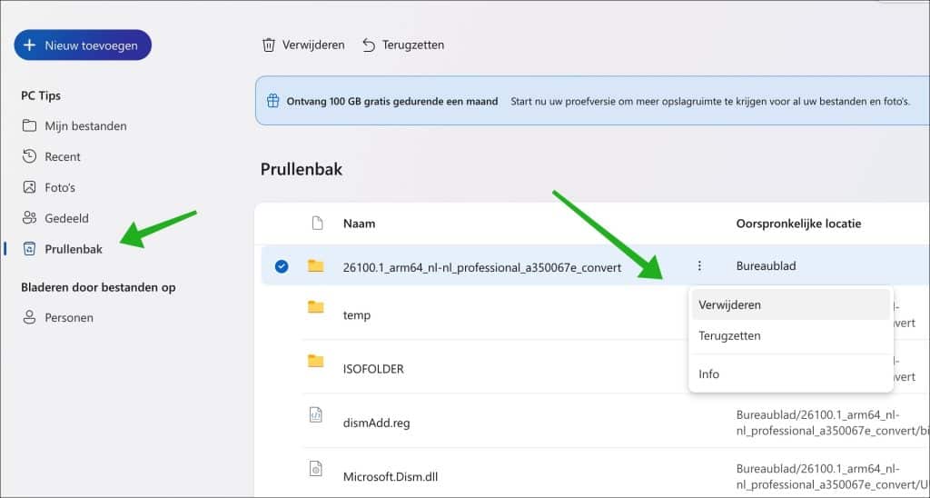 Bestand in prullenbak onedrive