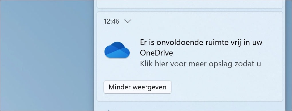 Er is onvoldoende ruimte vrij in uw onedrive