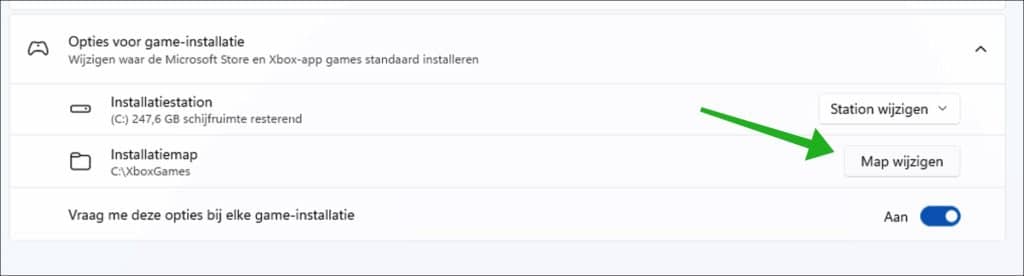 Installatiemap wijzigen voor games uit microsoft store