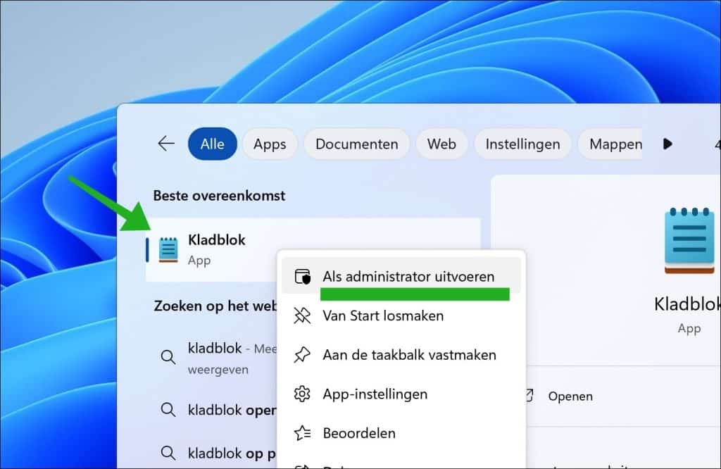 Kladblok uitvoeren als administrator