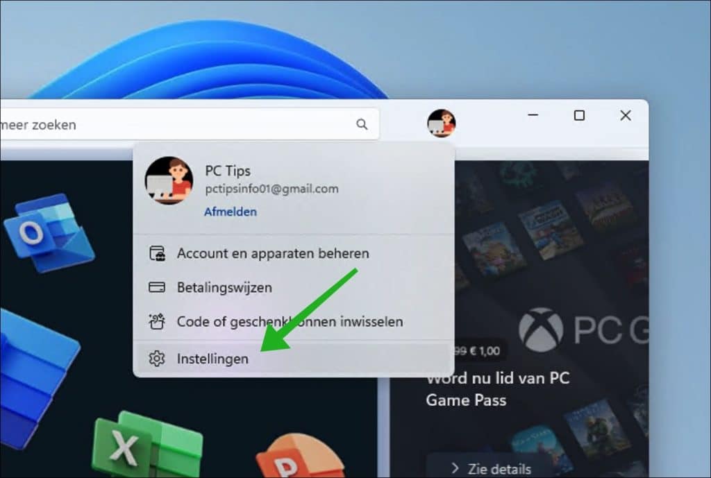 Microsoft Store instellingen