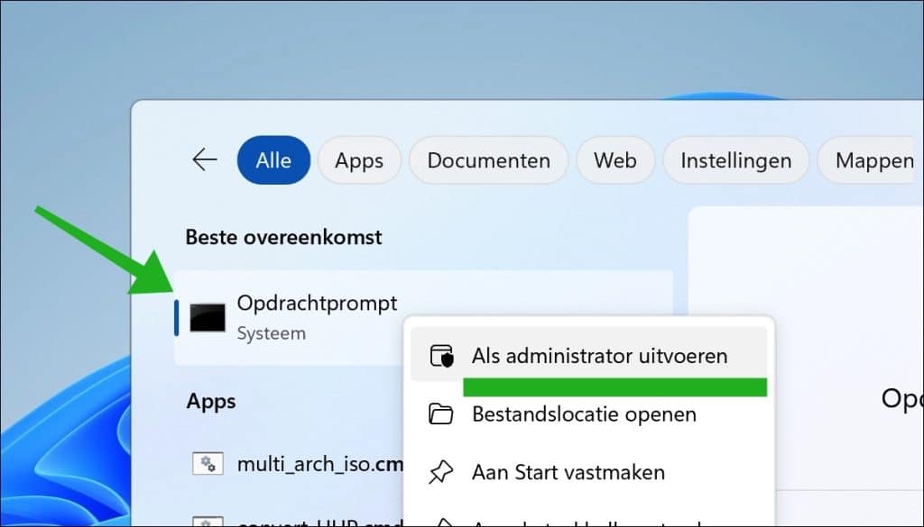 Opdrachtprompt als administrator uitvoeren