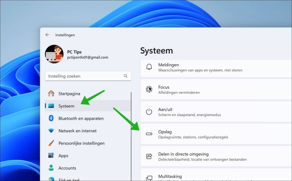 Opslaginstellingen in Windows 11