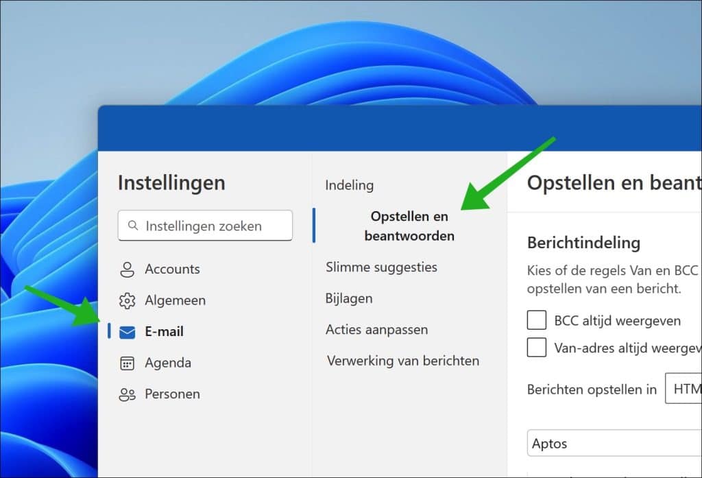 Opstellen en beantwoorden Outlook instellingen