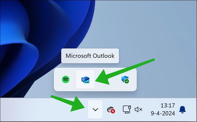 Outlook in het systeemvak