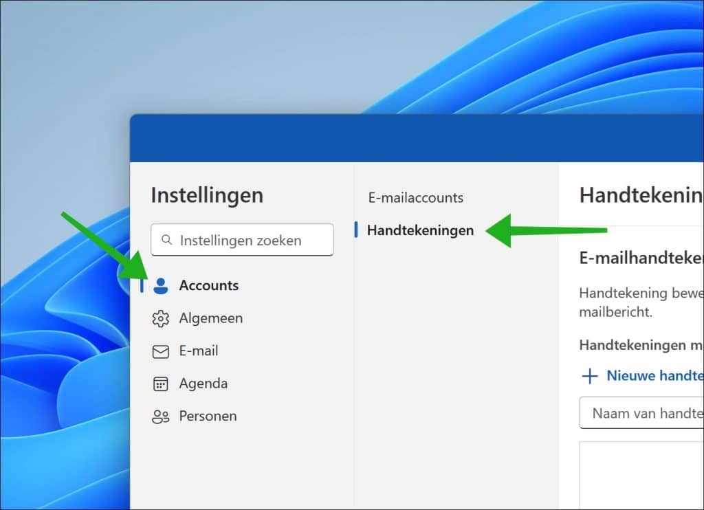 Outlook handtekeningen opties