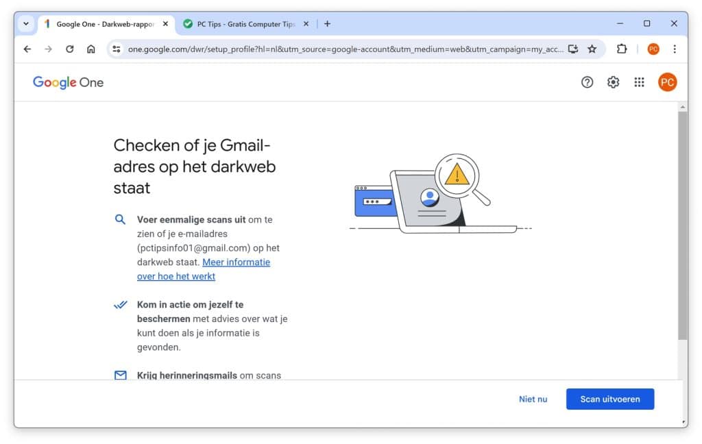 Ejecute un análisis con Google One en busca de datos filtrados en la web oscura