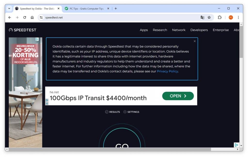 Speedtest uitvoeren