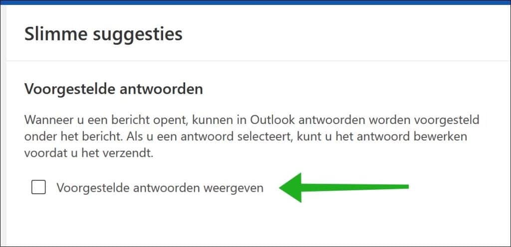 Voorgestelde antwoorden weergeven uitschakelen in Outlook