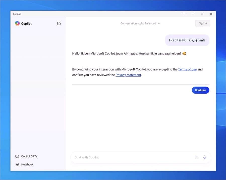 Microsoft CoPilot als App installeren in Windows 10